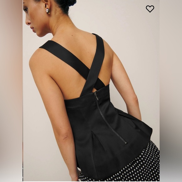 NWT Reformation Rayne Satin Top in Black Size 6 - Sleeveless Peplum Top - Picture 3 of 7